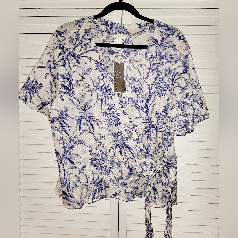 H&M 100% Linen Wrapover Blouse